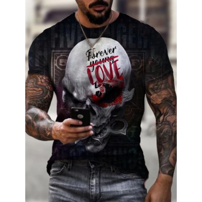 Casual 3D printed skull round neck T-shirt HF0905-02-04