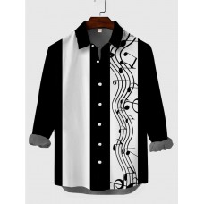 Retro Black & White Stripe Wavy Sheet Music Printing Men's Long Sleeve Shirt