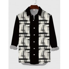 Plaid Series Retro Plaid Decorated Patchwork Printing Men's Long Sleeve Shirt